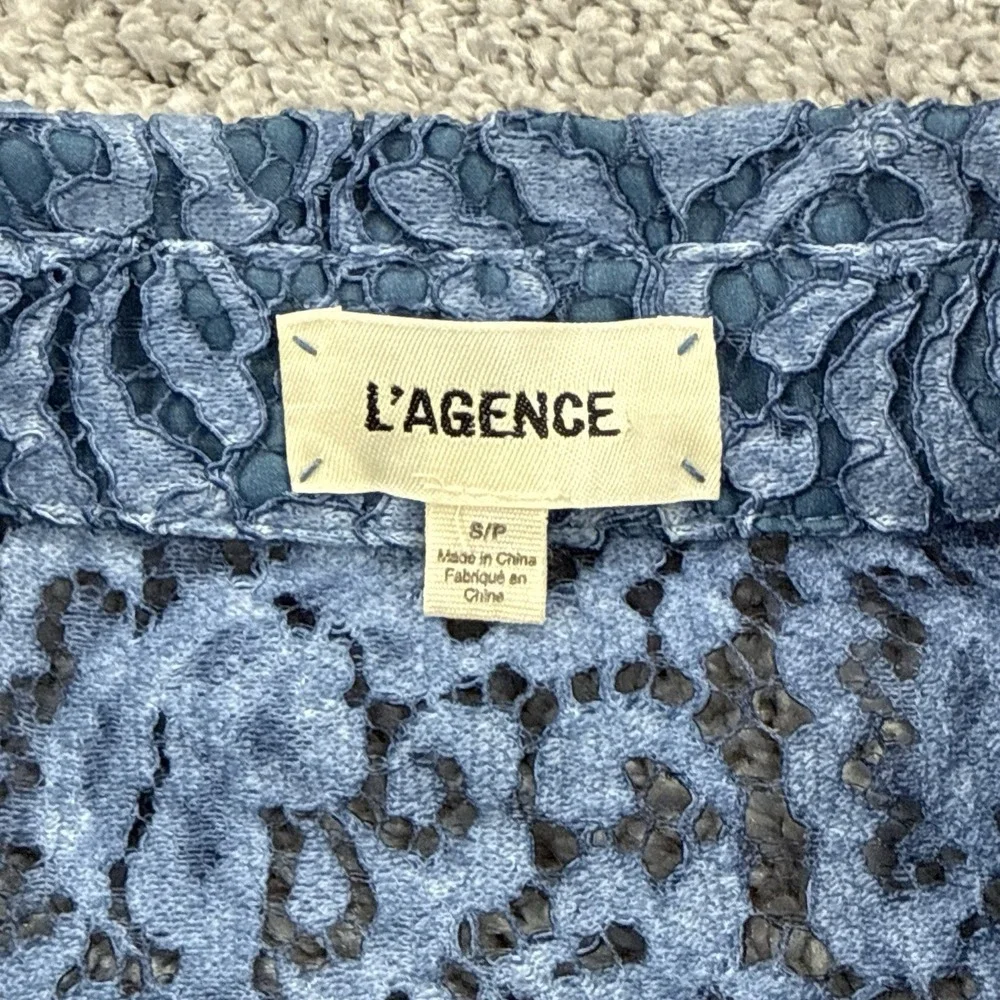 L'Agence Andrea Lace Button Front Blouse S Blue Sheer Feminine Dainty